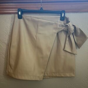 And Now This Faux Leather Tan Wrap Skirt